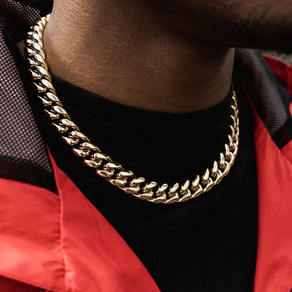 14MM Gold Filled Chain 14K Miami Cuban Link Curb Necklace for Men Boys Fathers Husband Perfect Gift Hip Hop Rapper Chain