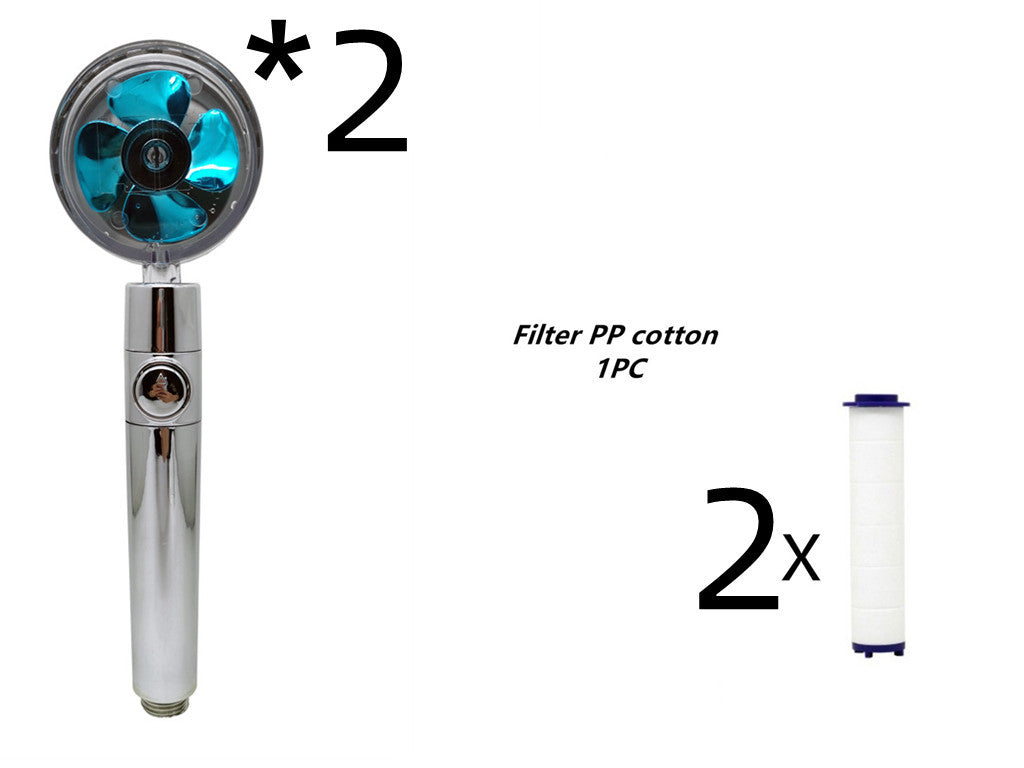 Propeller Driven Shower Head With Stop Button And Cotton Filter Turbocharged High Pressure Handheld Shower Nozzle