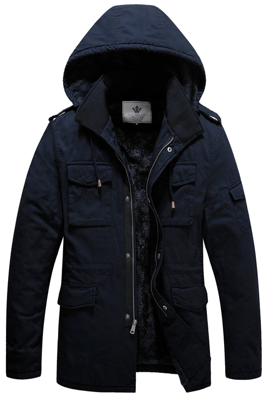 Men'S Big and Tall Winter Coat Hooded Parka Coat Winter Puffer Jacket Navy 3XL