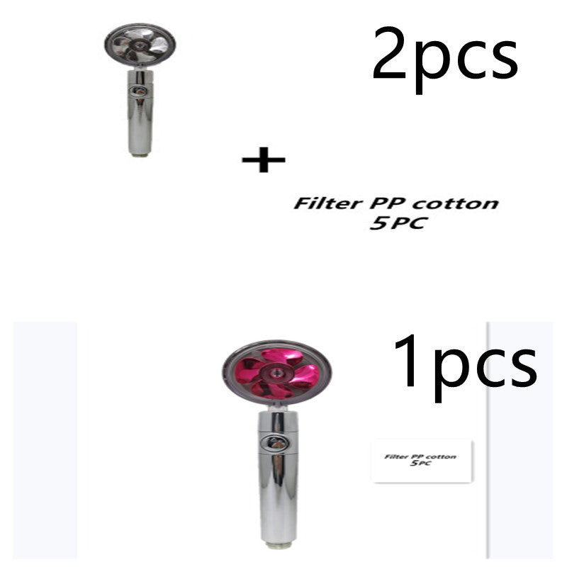 Propeller Driven Shower Head With Stop Button And Cotton Filter Turbocharged High Pressure Handheld Shower Nozzle