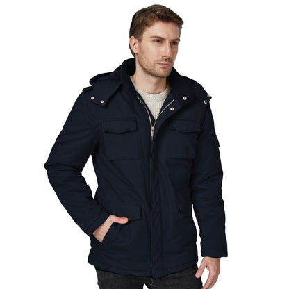 Men'S Big and Tall Winter Coat Hooded Parka Coat Winter Puffer Jacket Navy 3XL