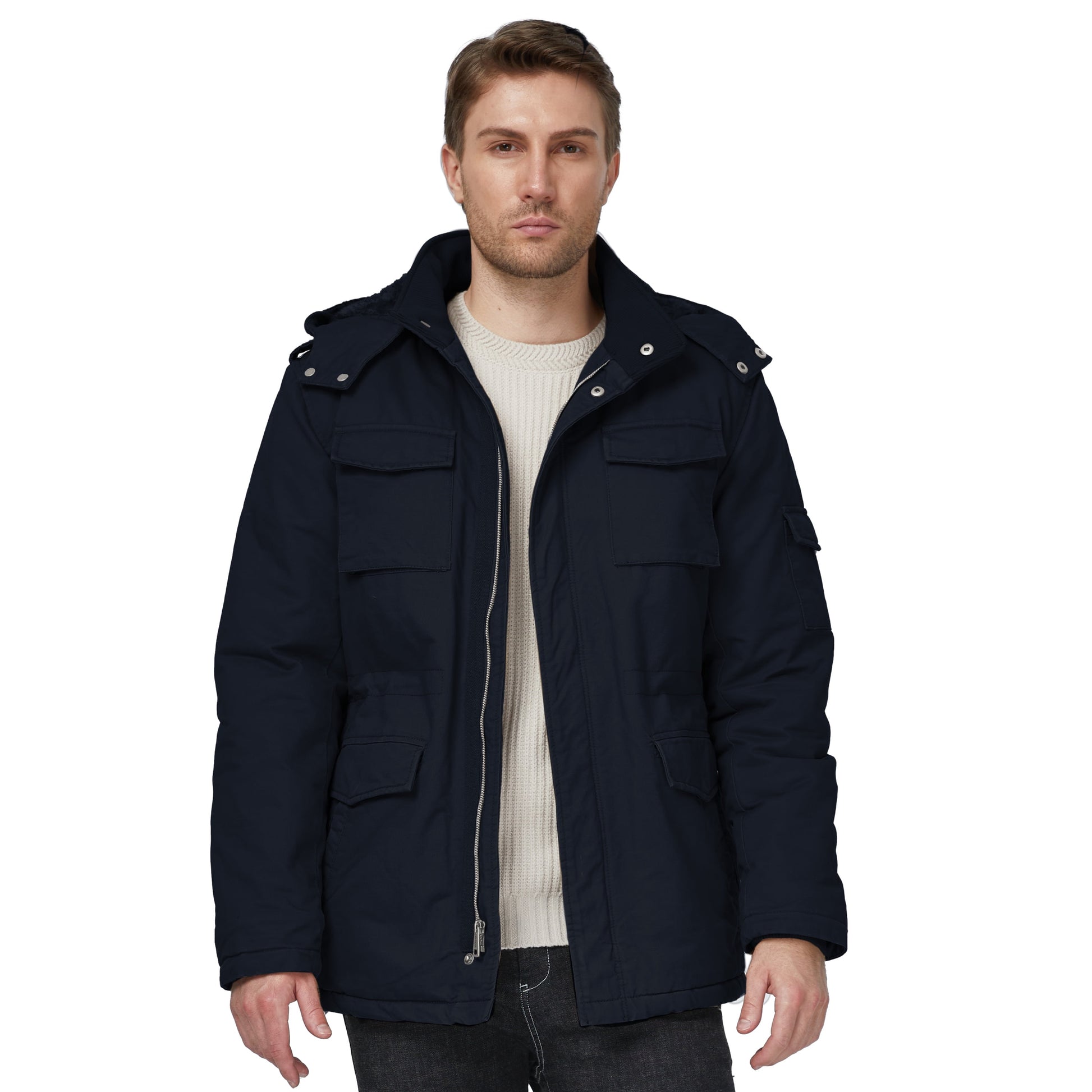 Men'S Big and Tall Winter Coat Hooded Parka Coat Winter Puffer Jacket Navy 3XL